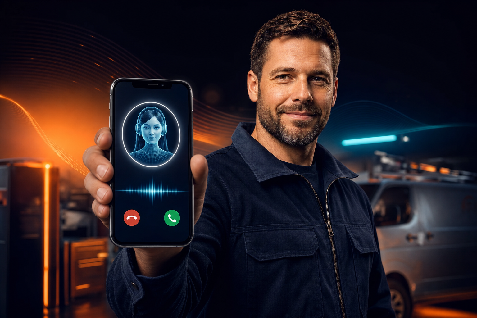 Business owner receiving an AI-answered call on smartphone